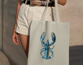 Vintage illustratie van Blue Lobster Tote bag, Butterfly Gift, Art Bag, Sea Life Lover Gift, Cottagecore Bag Esthetisch, Boekentas, Maine Gift