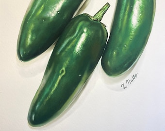 Shiny, Happy Peppers, Jalapeno Pepper fine art Illustration from original digital painting
