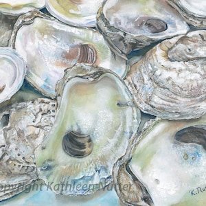 Aw, Shucks! Signed Archival Print of Original Watercolor Painting Featuring oyster shells from the Chesapeake Bay in Maryland
