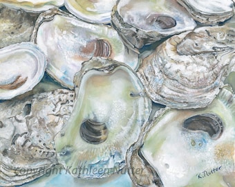 Aw, Shucks! Signed Archival Print of Original Watercolor Painting Featuring oyster shells from the Chesapeake Bay in Maryland