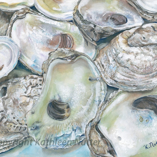 Aw, Shucks! Signed Archival Print of Original Watercolor Painting Featuring oyster shells from the Chesapeake Bay in Maryland