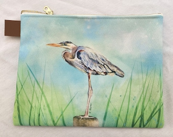 Blauwe reiger schilderij Accessoires Tas, Make Up, kleurrijke kust strand ontwerp,
