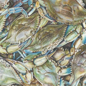 Endless Summer, Blue Crab Watercolor Painting, coastal colors featuring crab art, beach fine art picture