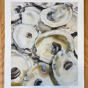 The World is Your Oyster, Signed giclee print from original oyster shell painting in colored pencil, pastel, and watercolor