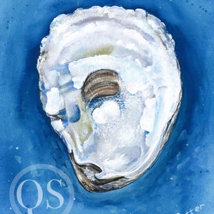 After Midnight, Signed Art Print from Original Watercolor Painting Oyster shell on deep blue, Chesapeake Bay Design