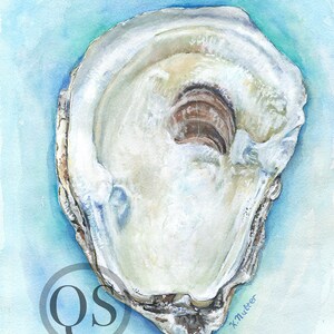 Chesapeake Oyster, Archival Art Print on watercolor paper, Blue Shell Beach Decor, Coastal Farmhouse, Vintage Design, Minimalist and neutral