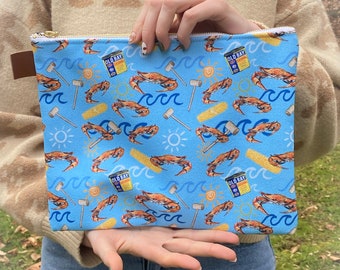 Plezier in The Sun, Maryland Red Crab Design, Denim gevoerde rits draagtas, reizen, make-up, elektronica tas