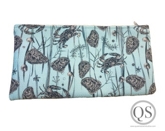 Chesapeake Bay Rits Accessoires Tas, kust strand patroon, gras, slakken, krab, en oester schelp kunst