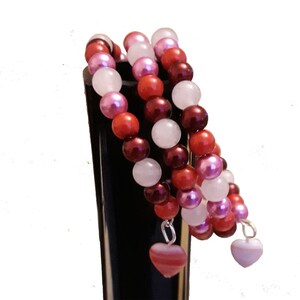 Rose Quartz and shades of pink beads memory bracelet