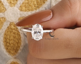 14K witgouden verborgen halo-ring, 2 CT ovaal geslepen moissaniet verlovingsring, solitaire trouwring, jubileumring cadeau voor vrouwen