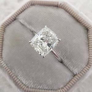 4.00 CT Cushion Cut Moissanite Engagement Ring, 14K White Gold Hidden Halo Ring, Cushion Cut Minimalist Anniversary Ring, Gift for Women