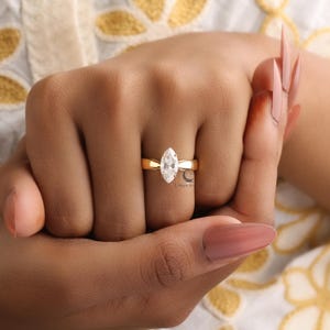 Solitaire Moissanite Wedding Ring, 2 CT Marquise Cut Engagement Ring, 14K Gold Promise Ring, Anniversary Gift For Women, Timeless Jewelry