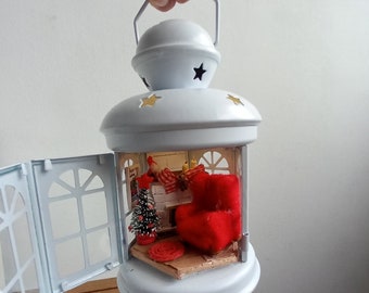 Regalo original farol navideño con diorama miniatura hecho a mano y luz-Christmas diorama lantern, handmade with light inside