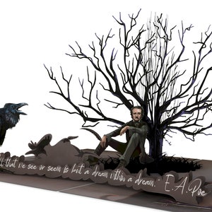 Edgar Allan Poe 3D Papier Pop-Up Karte! Perfekt für Geburtstage, Halloween, Gothic-Fans, Raben, Vatertag, Literatur-Fans, Nevermore!