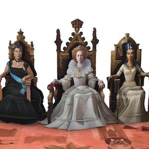 Cartão pop-up de papel 3D de feliz aniversário de 3 rainhas! Presente exclusivo para aniversários e fãs de fortes líderes femininas da história!
