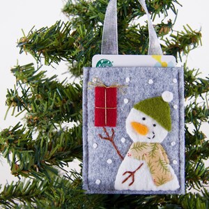 Snowman Ornament and Gift Card Holder, Handmade Coffee Card Holder, Snowman Money Holder, Stocking Stuffer image 1