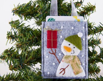 Snowman Ornament and Gift Card Holder, Handmade Coffee Card Holder, Snowman Money Holder, Stocking Stuffer
