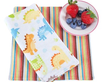 Cotton Flannel Napkins, Set of 4 Dinosaur Themed, 2 Ply and Reversible, 8 Inch Square, Casual Family Dining, Environmentally Friendly