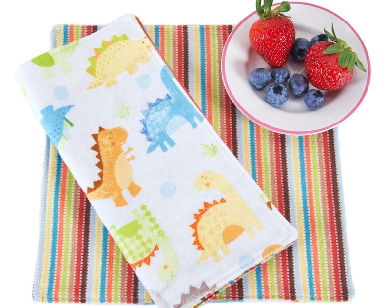 Cotton Flannel Napkins Set of 4 Dinosaur Themed 2 Ply and Reversible 8 Inch Square Casual Family Dining Environmentally