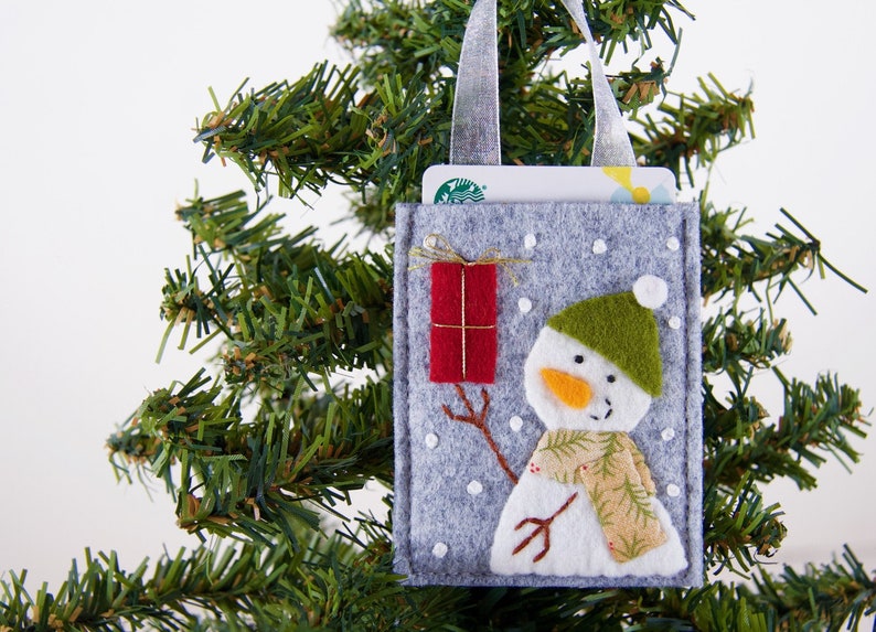 Snowman Ornament and Gift Card Holder, Handmade Coffee Card Holder, Snowman Money Holder, Stocking Stuffer image 1