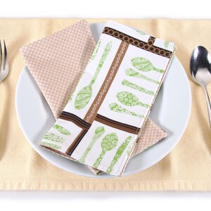 Cotton Napkins Set of 4, Cutlery Themed Cloth Dinner Napkins, 2 Ply and Reversible, 8 Inch Square, Etsy Handmade Housewarming Gift image 2