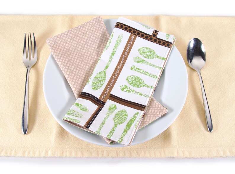 Cotton Napkins Set of 4, Cutlery Themed Cloth Dinner Napkins, 2 Ply and Reversible, 8 Inch Square, Etsy Handmade Housewarming Gift image 2