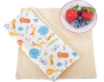 Set of 4 Reversible Cotton Cloth Napkins, Fun Animal Print, Eco Friendly, 2 Ply, 8 inch square, Family Dinner Napkins, Kids School Lunchbox