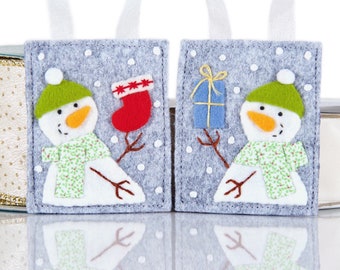 Two Snowman Christmas Tree Ornaments, Wool Felt Christmas Decorations, Handmade Xmas Tree Ornaments, Childs Advent Calendar Gift