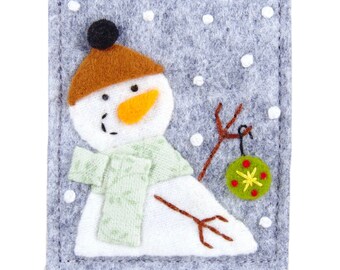 Hand Crafted Felt Ornament, Classic Snowman With Mini Christmas Tree Bauble, Decorations For The Tree, Ribboned Snowman Ornament