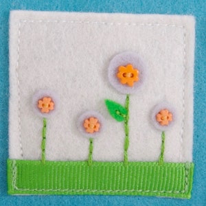 Mini Needle Case, Travel Size Needle and Thread Holder, Embroidered Felt Flowers on Turquoise Wool Felt Book, Sewing Project Organizer image 3