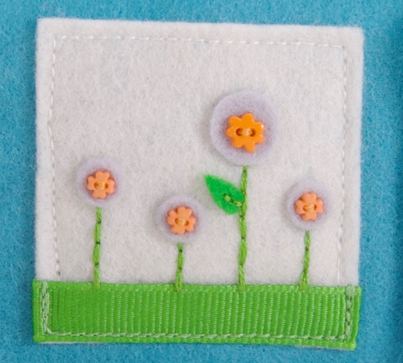 Mini Needle Case, Travel Size Needle and Thread Holder, Embroidered Felt Flowers on Turquoise Wool Felt Book, Sewing Project Organizer image 3