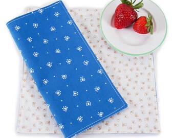 Butterfly Fabric Napkins, Set of 4, Blue Cotton Cloth Napkins, For Easy Family Dinners, Picnics and Lunchboxes, Eco Friendly and Washable