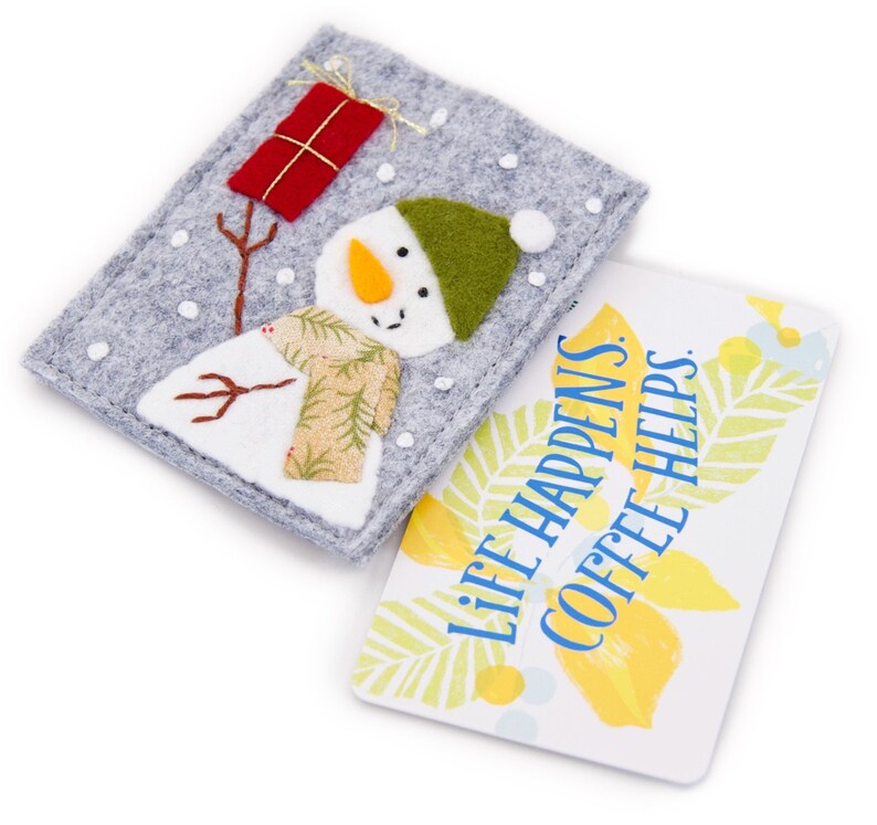 Adorno de muñeco de nieve y soporte de tarjeta de regalo, soporte de tarjeta de café hecho a mano, soporte de dinero de muñeco de nieve, relleno de medias imagen 4