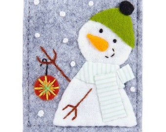 Handmade Christmas Present, Embroidered Snowman and Tiny Ornament on Wool Felt, Ornately Stitched Mini Ornament, Small Gift For Friend