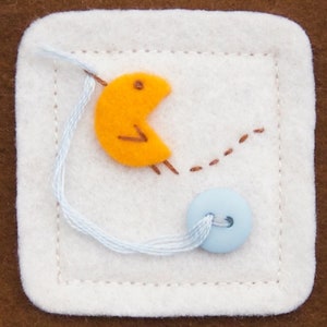 Brown Felt Needle Case For Sewing, Notions Case With Hand Sewn Bird, Felt Pin Cushion For Needle and Pin Storage image 2