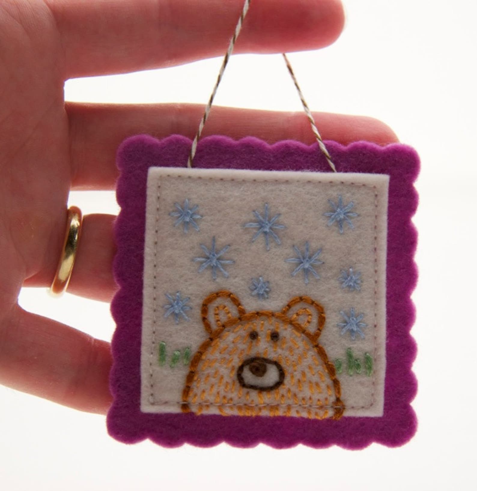 Felt Bear Ornament, Christmas Tree Decoration, Brown Bear Totem, Animal