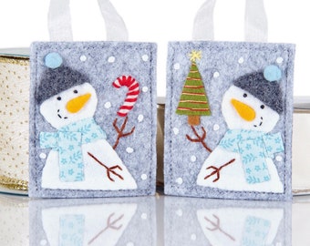 Handmade Christmas Ornaments, Hand Sewn Felt Snowmen Set, Christmas Tree Decorations, Christmas Teachers Gifts, Cute Stocking Stuffers