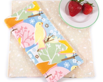 Cotton Cloth Napkin Set, Eco Friendly Paperless Fabric Napkins, Bird Themed Casual Dinner Napkins, Office Lunchbox Budget Friendly