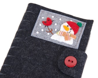 Wool Snowman Needle Minder Book For Christmas Stitching, Pin and Sewing Thread Storage, Christmas Sewing Organizer, Gift For Her Under 30