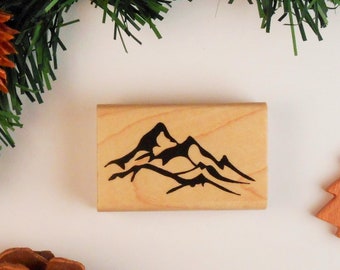 Mountains Mounted Rubber Stamp - Mountain Range Peaks, Landscape, Camping, Hiking, Adventure, Western Scenery #25-short
