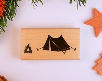 Tent and Campfire Silhouette Mounted Rubber Stamp - Wilderness Adventure - Camping Silhouette - Hiking, Backpacking #25