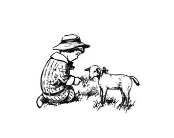 Child and Lamb UNMOUNTED Rubber Stamp - CMS #6