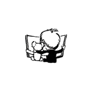 Libro de lectura infantil sin montar Sello de goma - Niño con oso de peluche y libro de biblioteca - CMS # 6