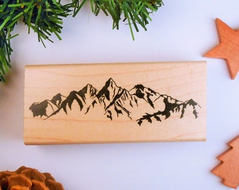 Mountain Range Mounted Rubber Stamp - Mountains, Landscape, Camping, Hiking, Adventure, Western Scenery - #long-25