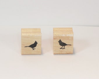 tiny Cardinals Silhouette mounted rubber stamp Christmas bird cardinal, scene building, accent, gift tag stamp #24