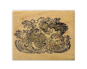 Sea Turtle in Waves Mounted Rubber Stamp -Minogame - Japanese symbol of longevity and wisdom #12