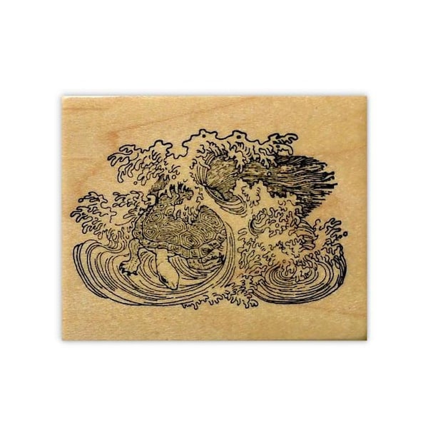 Sea Turtle in Waves Mounted Rubber Stamp -Minogame - Japanese symbol of longevity and wisdom #12