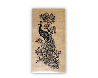 Peacock Rubber Stamp Mounted, Large - Wedding Invitations Stamp, Bridal Shower Stamp - Fantasy, Bird - Sweet Grass Stamps #18