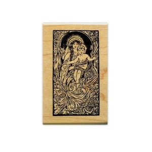 Sello de goma montado con la Virgen María y el Niño Jesús - Navidad religiosa, católica, Virgen María y el Niño Jesús n.° 13