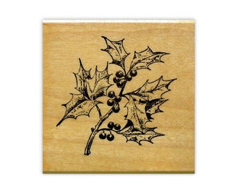 Holly Branch Mounted Rubber Stamp - Christmas - Winter Holiday #19